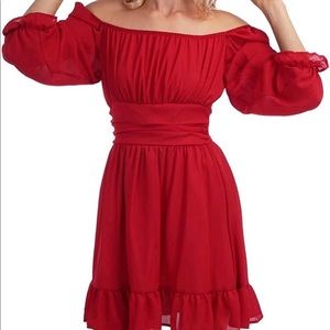 Women's Tie Back Lantern Long Sleeve Dresses Ruffle Off Shoulder